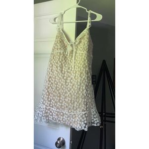 Lulus white daisy dress with nude slip under
